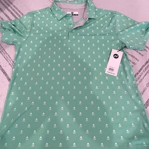 Pure Hockey Teal Printed Helmet Crossed Sticks all over Golf Polo NTW